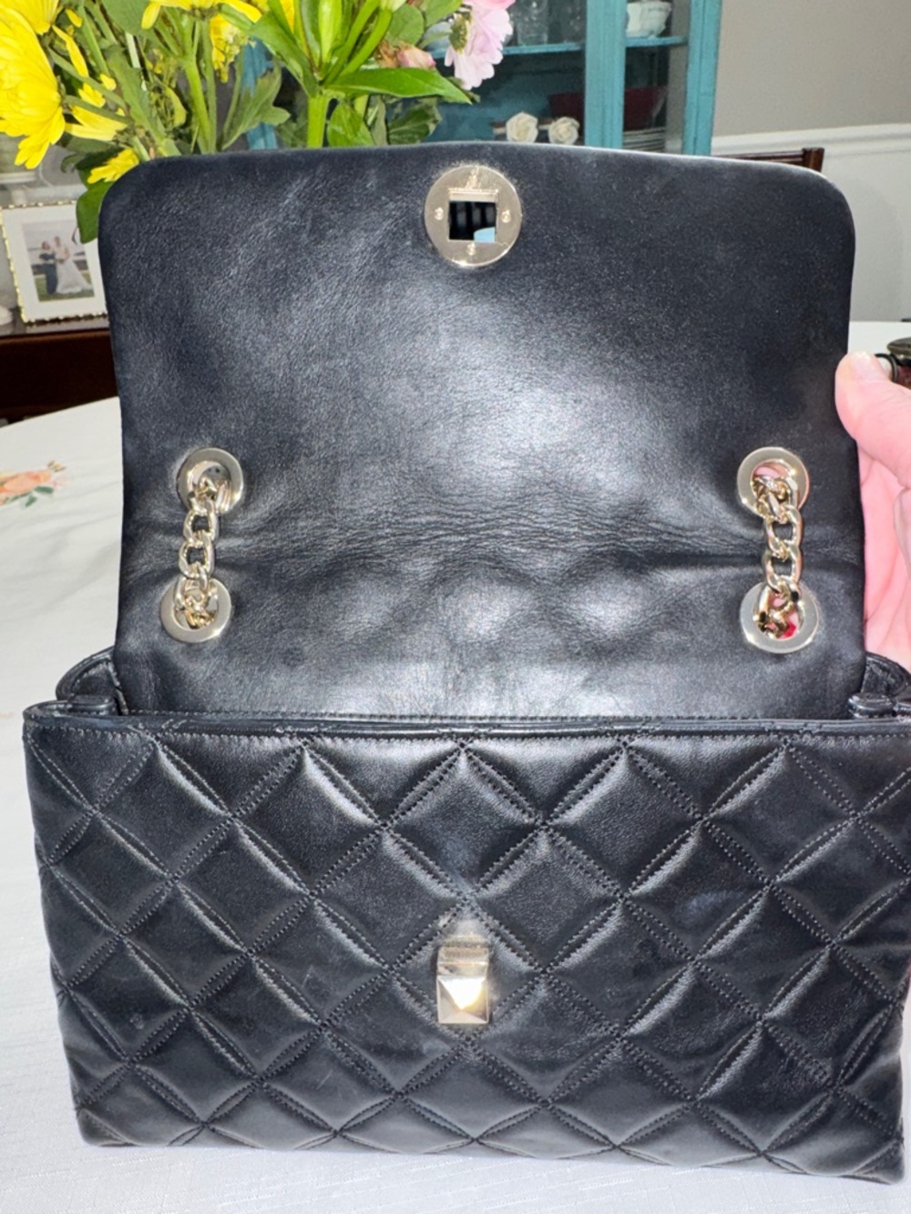 kate spade Black Quilted Natalia Flap Shoulder Bag with Gold Chain Handles - Picture 6 of 13